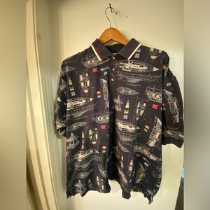 Navy Nautical Print Polo Shirt